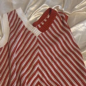 Red and White Striped Knit Sweater Vest